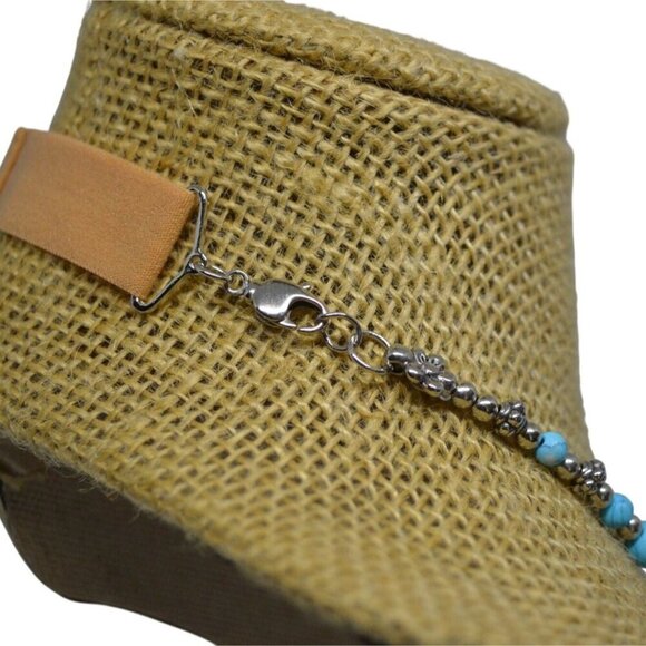 Turquoise Blue Silver Beaded Princess Length Necklace Lobster Claw with Extender - Picture 4 of 7